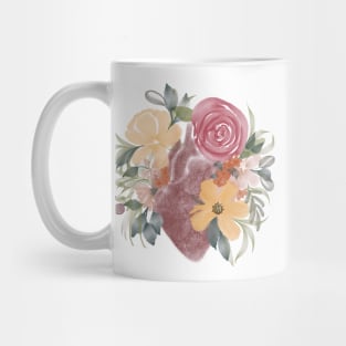 Anatomy of Heart in watercolor with florals Mug